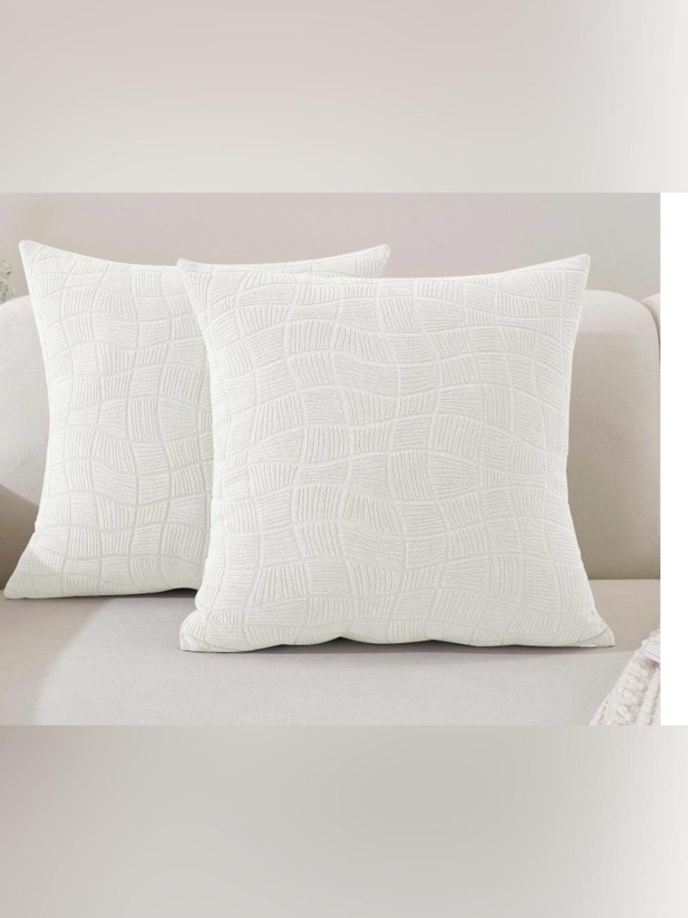 White Textured Decorative Throw Pillow Pair -  16x16